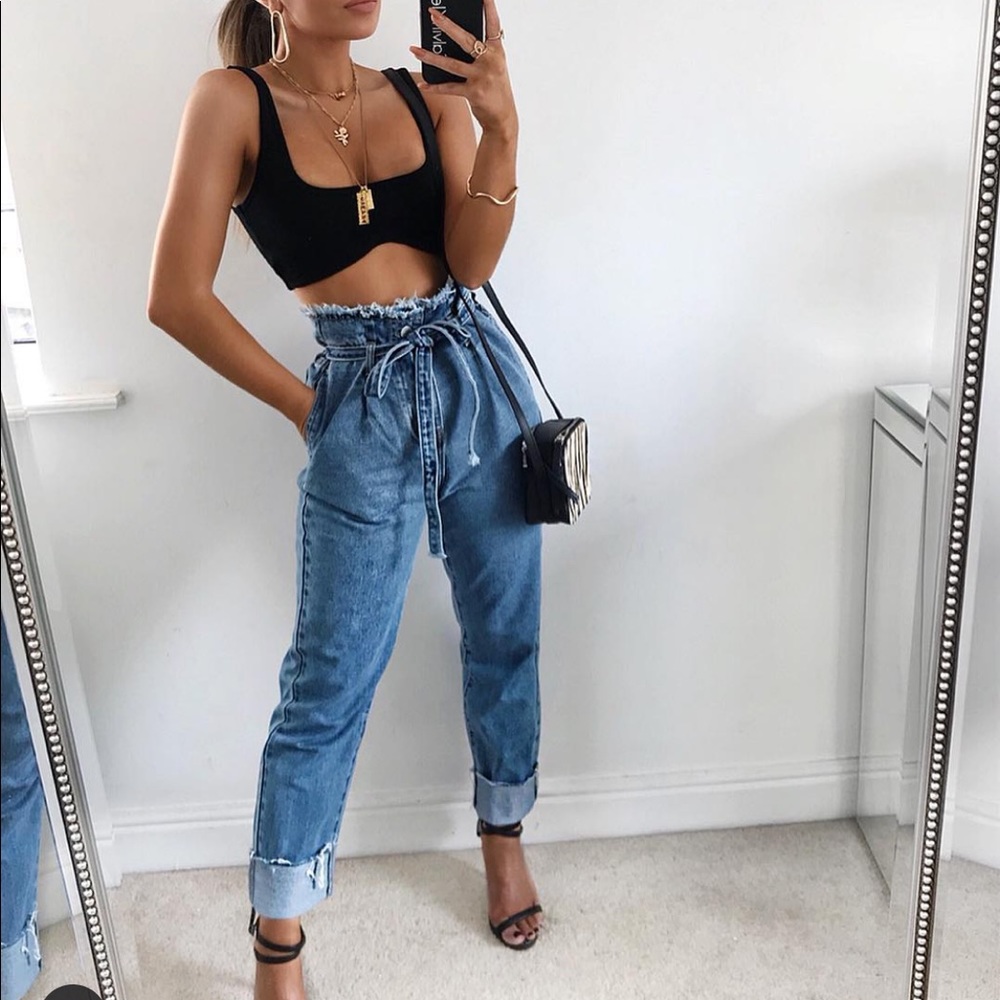 Redial Blue High Waisted Paper Bag Jeans